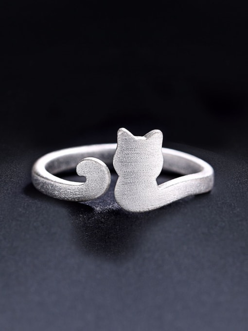 ZK 925 Sterling Silver Tiny Kitten Opening Ring 0