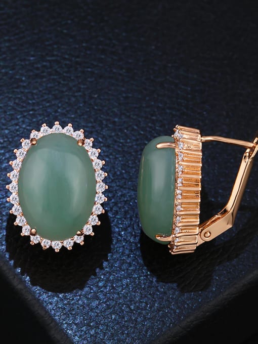 Blue-green Copper With Cubic Zirconia Vintage Oval Stud Earrings