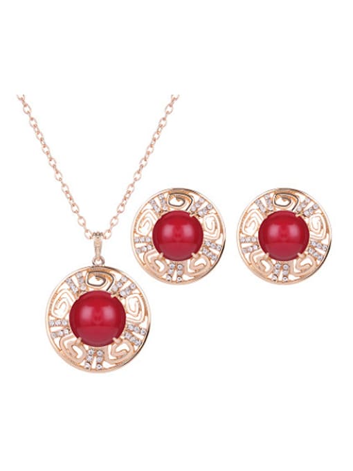red 2018 2018 Alloy Imitation-gold Plated Fashion Artificial Stones Round Two Pieces Jewelry Set