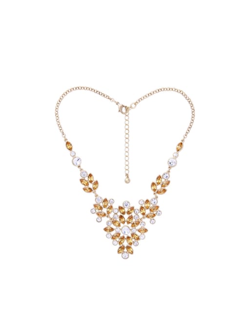 KM Retro Flower Clear Stones Sweater Necklace