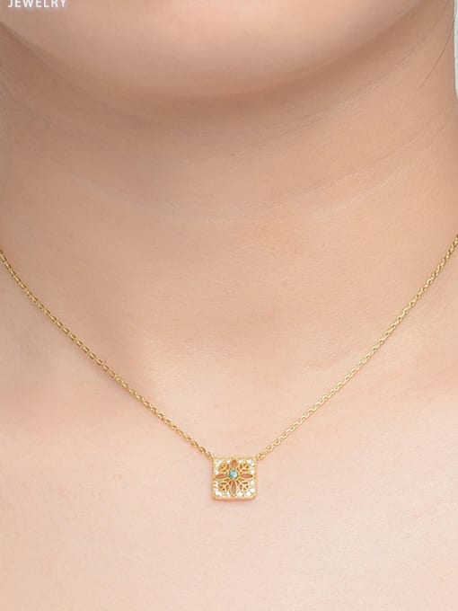ZK Hollow Square Micro Pave Gold Plated Clavicle Necklace 1