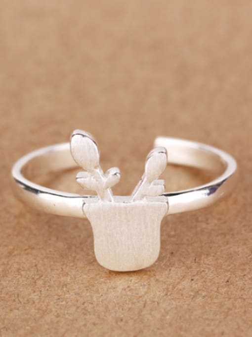Peng Yuan Creative Flowerpot Silver Opening Ring