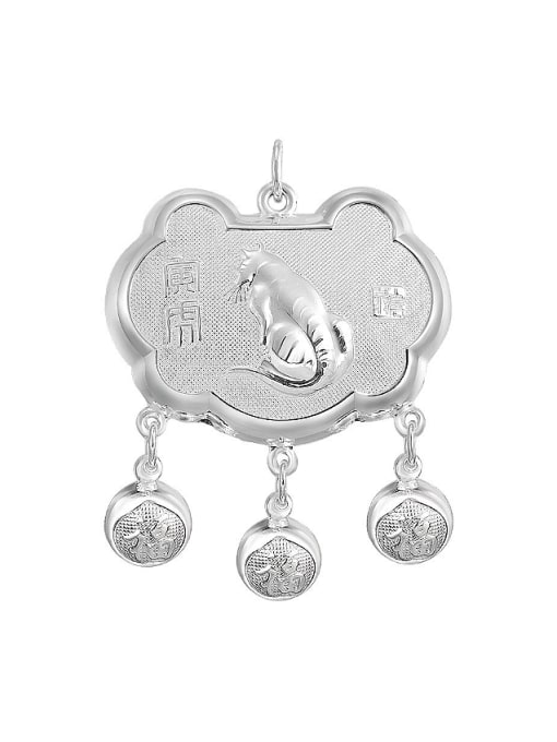 JIUQIAN Ethnic style 999 Silver Zodiac Tiger Children Bells Longevity Lock Pendant