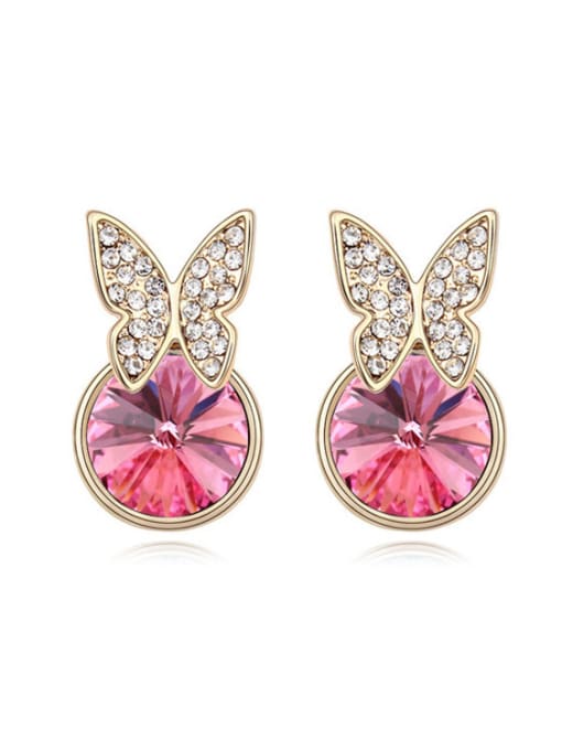 pink Fashion Shiny Swaroski Crystals Butterfly Stud Earrings