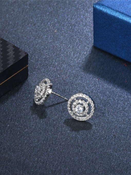 Platinum Elegant Double Round Shape Zircon Stud Earrings
