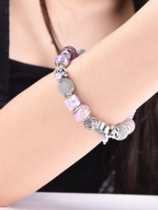 Silvery Exquisite Silver Plated Plastic Beads Enamel Bracelet