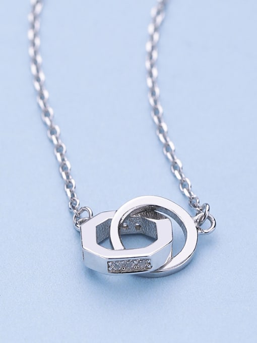 One Silver Double Circle Necklace