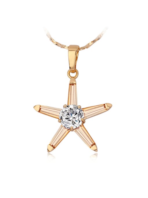 Champagne Copper Alloy Gold Plated Fashion Star Zircon Necklace