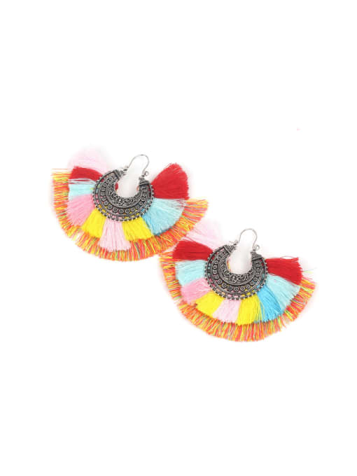 BOE009-A Fan-shaped Colorful Women Tassel Drop Earrings
