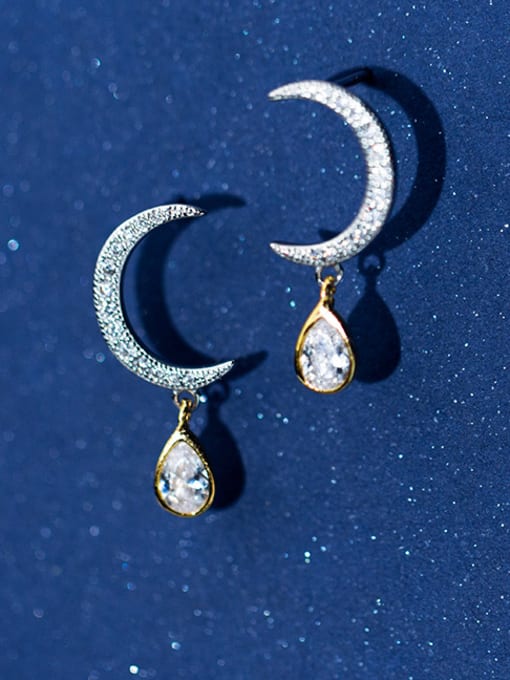 Rosh 925 Sterling Silver With Platinum Plated Delicate Moon Earrings 0