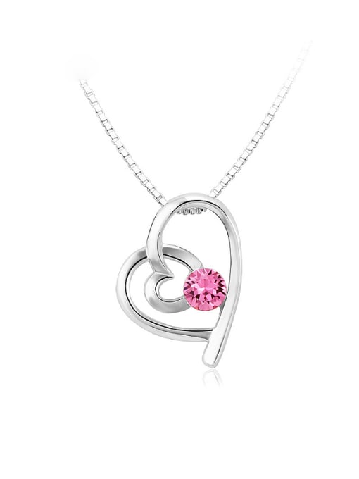 Platinum ,pink Double Heart Shaped Austria Crystal Necklace