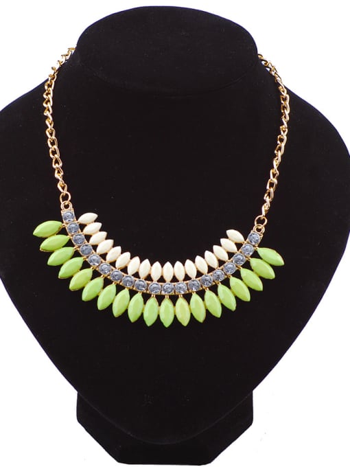 green Fashion Marquise Stones Gold Plated Alloy Necklace