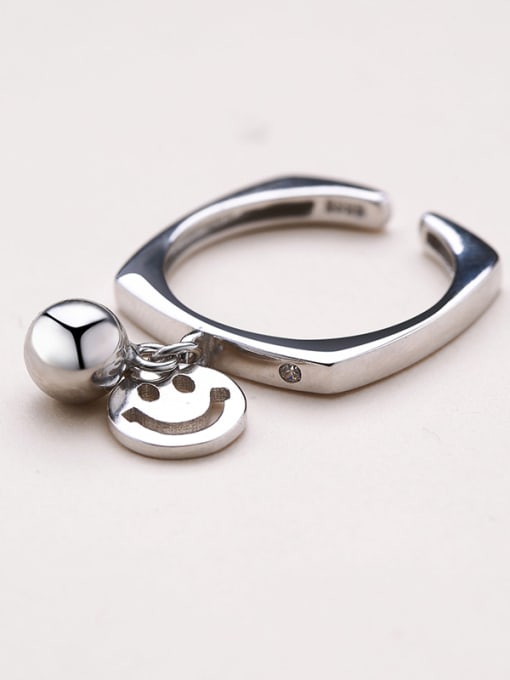 One Silver Personalized Little Smile Bead 925 Silver Opening Ring 2