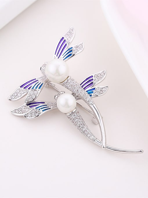 Wei Jia Fashion Elegant Zirconias-studded Dragonfly Imitation Pearl Copper Brooch 0