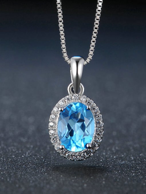 ZK White Gold Plated Oval Shining Topaz Fashion Pendant 2