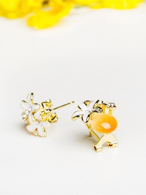 Yellow Trendy Orange Stone Star Shaped Stud Earrings