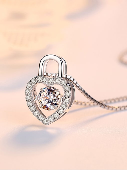 Peng Yuan Fashion Heart Lock Shiny Zirconias-covered 925 Silver Pendant 1