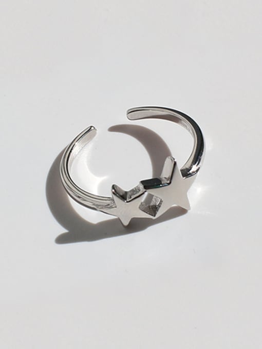 DAKA Fashion Double Star Smooth Silver Opening Ring 2