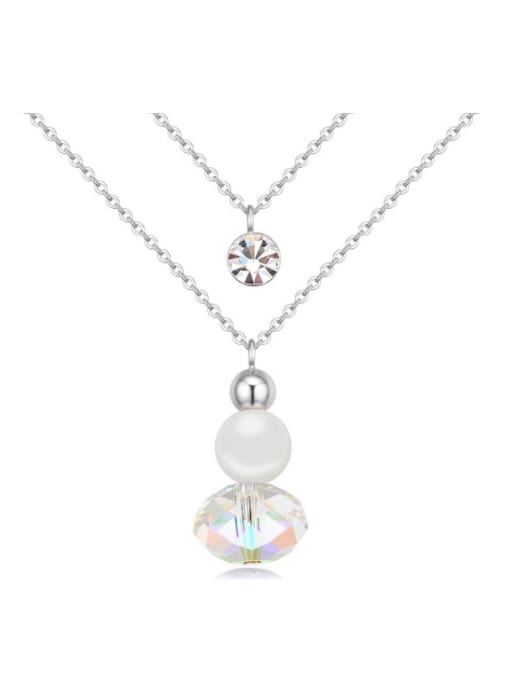 QIANZI Fashion Double Layers Imitation Pearl austrian Crystal Alloy Necklace
