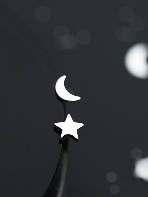white All-match Moon And Star Shaped S925 Silver Stud Earrings
