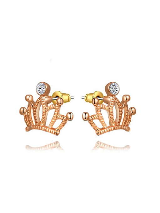 Rose Gold Personality Crown Shaped Austria Crystal Stud Earrings