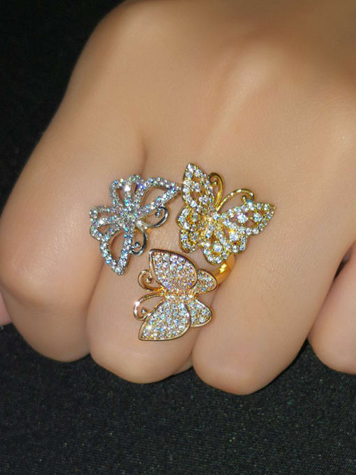 CC Copper With  Cubic Zirconia Trendy Flower Statement Rings 1