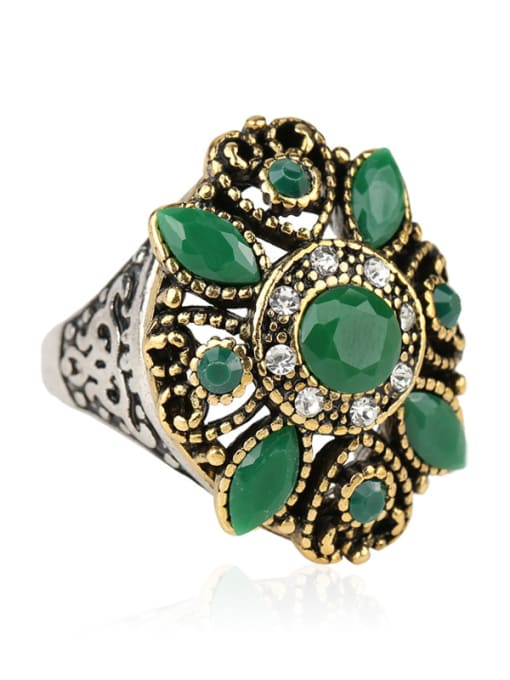Gujin Retro Ethnic style Resin stones Double Color Plated Alloy Ring 3
