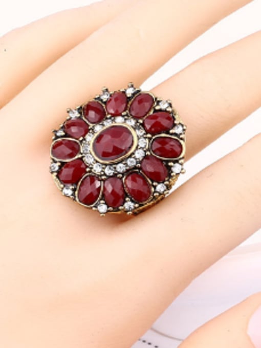 Gujin Retro style Ruby Resin stones Crystals Round Alloy Ring 1
