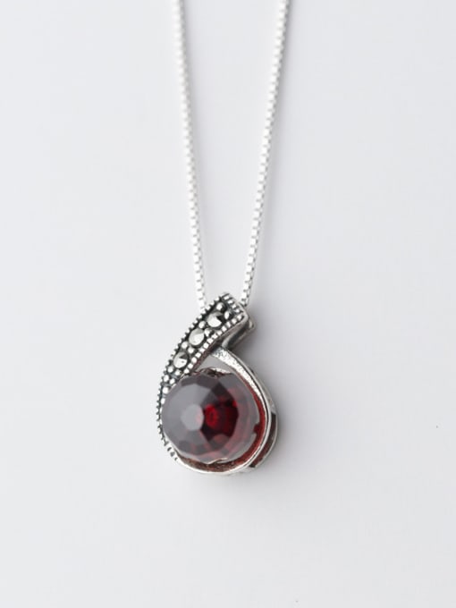 red Exquisite Red Number Six Shaped Stone S925 Silver Pendant
