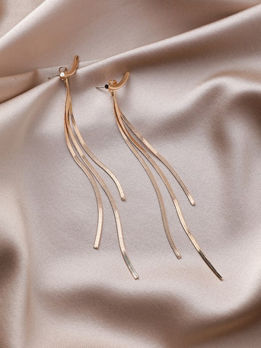 Gold Alloy With Gold Plated Fashion Curved Long Tassel Earrings
