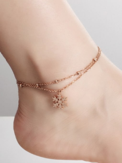 Open Sky Classical Snowflake Two-chain Beads Titanium Anklet 1