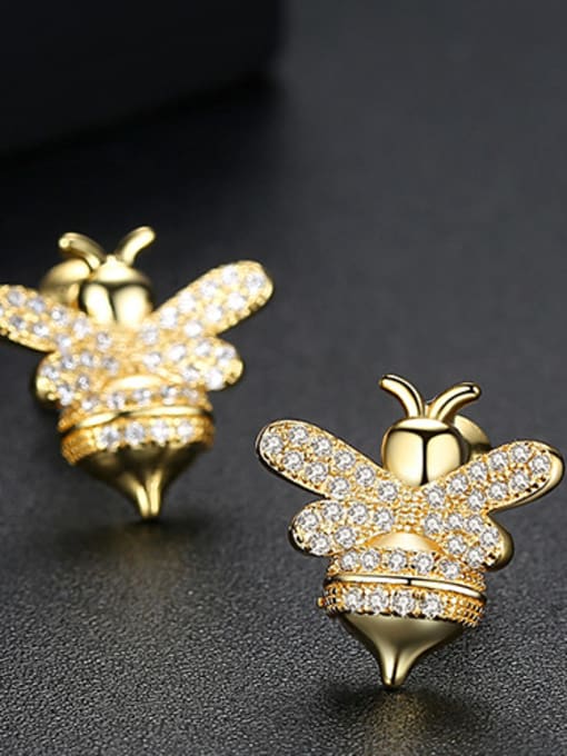 18K-Gold Copper inlaid A zircon bee ear studs earring