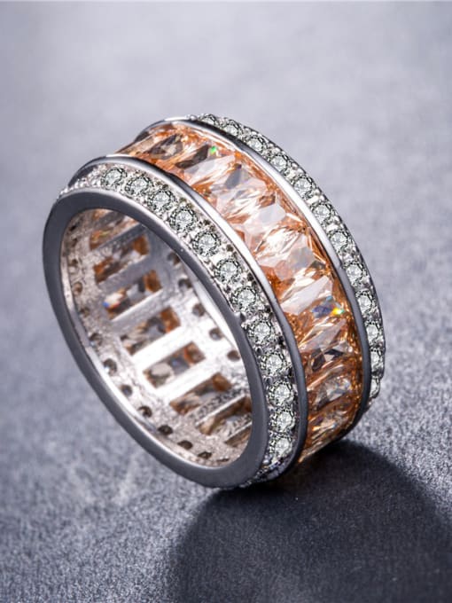Champagne Copper With 18k White Gold Plated Cubic Zirconia Trendy Cocktail Rings