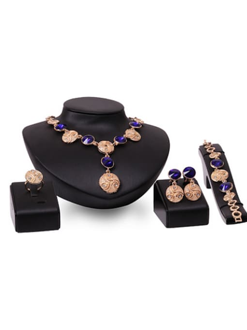 purple Alloy Imitation-gold Plated Fashion Artificial Stones Round shaped Four Pieces Jewelry Set