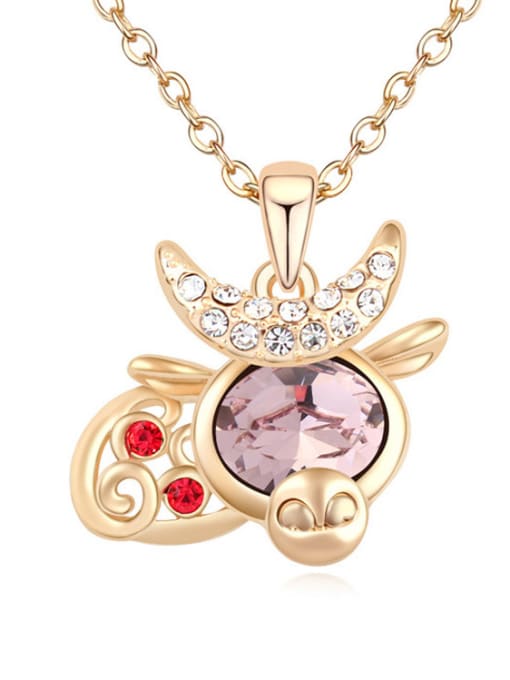 QIANZI Fashion Zodiac Ox Pendant austrian Crystals Alloy Necklace 1