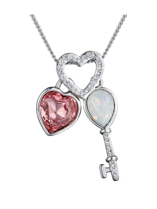 white Copper Alloy White Gold Plated Fashion Love Heart Crystal Necklace