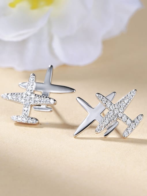 One Silver Fashion Personalized Double Plane Cubic Zirconias 925 Silver Stud Earrings