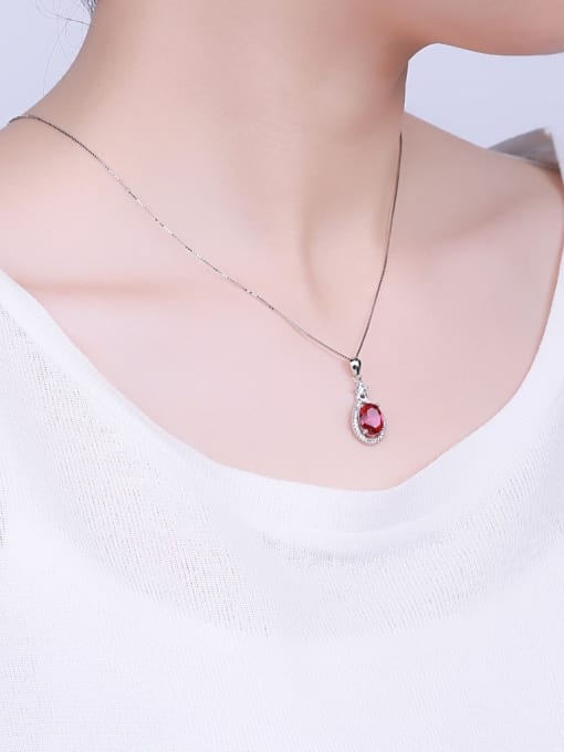One Silver Red Oval Pendant 1