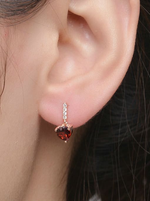 ZK Heart-shape Drop Earrings with Red Garnet and Zircons 1