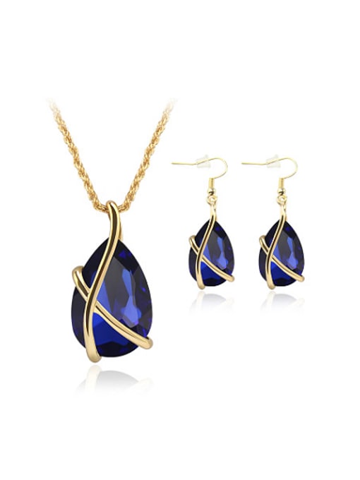 royal Blue Alloy Imitation-gold Plated Simple style Gemstone Two Pieces Jewelry Set