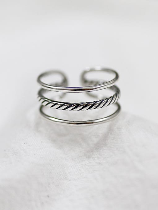 DAKA Simple Three-band Antique Silver Plated Opening Ring 0