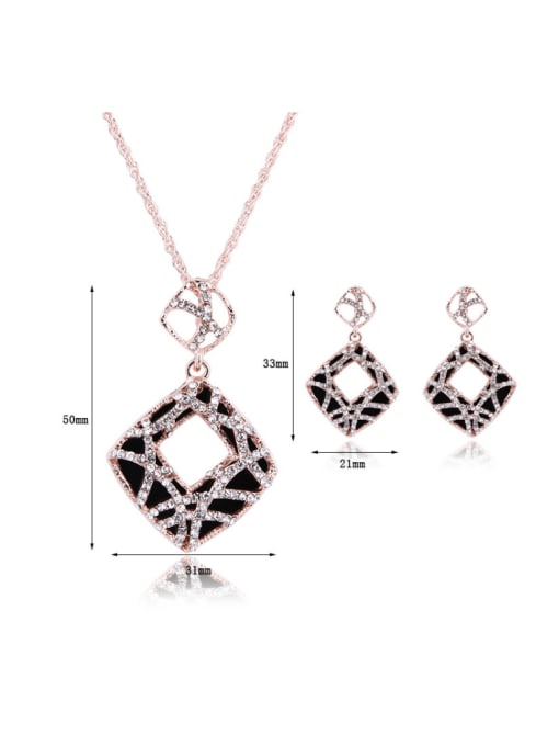 BESTIE Alloy Rose Gold Plated Fashion Rhinestones Hollow Square Two Pieces Jewelry Set 2