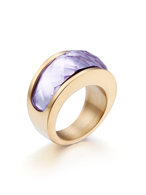 Lilac colour Stainless Steel With Gold Plated Trendy Geometric Multistone Rings