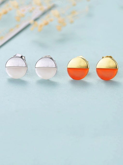 CCUI 925 Sterling Silver With Enamel Simplistic Round Stud Earrings 2