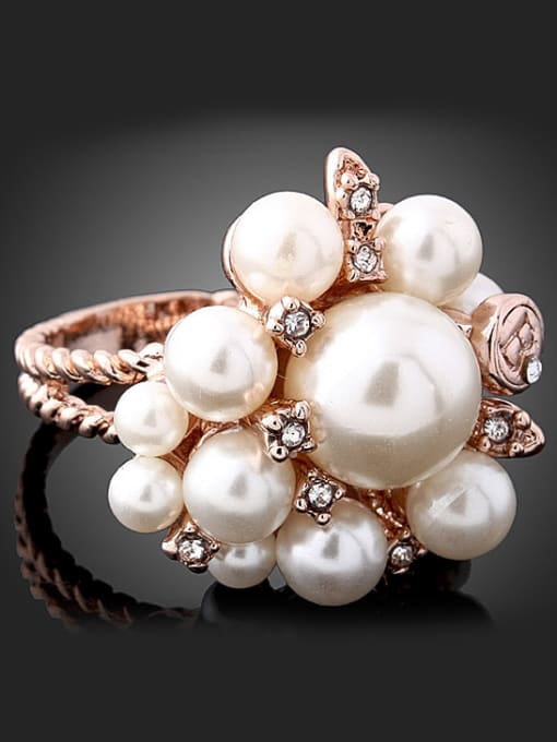 Wei Jia Fashion Exaggerated Artificial Pearls Tiny Rhinestones Alloy Ring 0