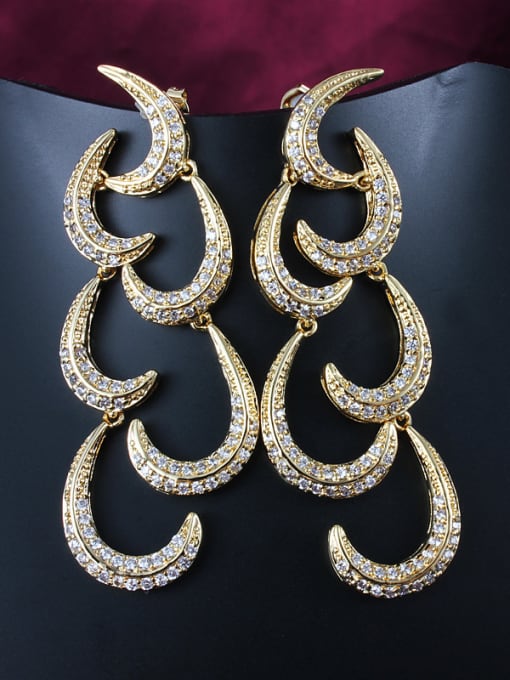 SANTIAGO Women 18K Gold Plated Moon Shaped Zircon Drop Earrings 1