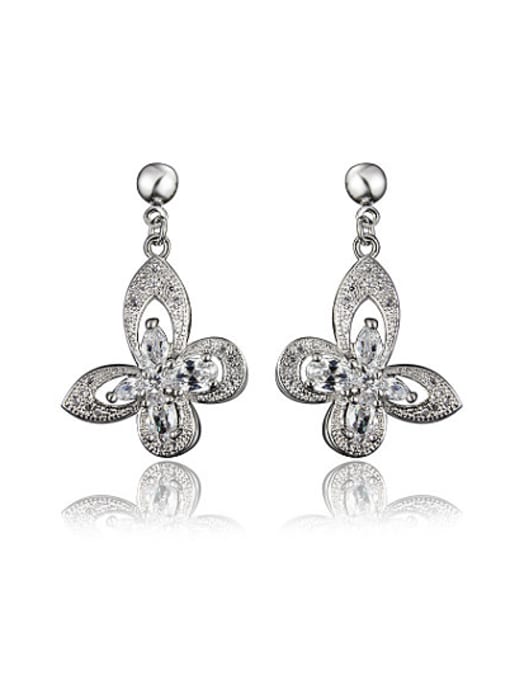 White Gold Exquisite Butterfly Shaped Zircon Drop Earrings