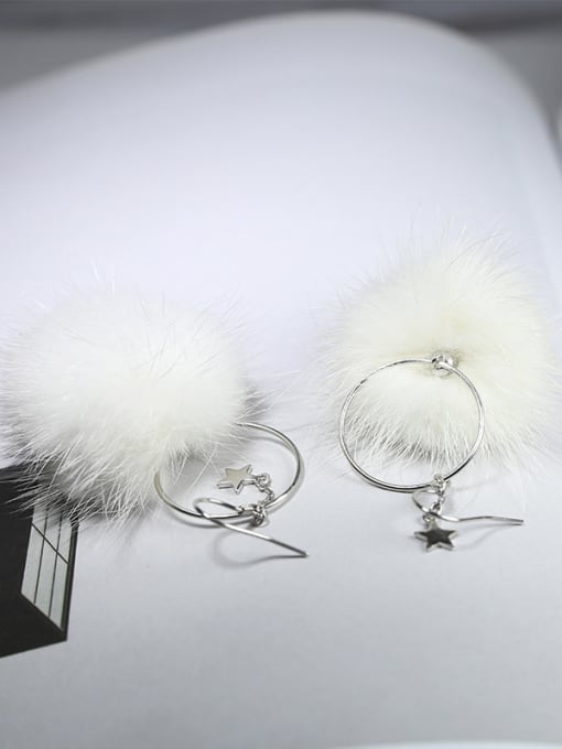 Peng Yuan Exaggerated White Fluffy Ball Tiny Star 925 Silver Earrings 3