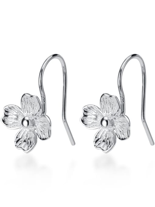 Rosh 925 Sterling Silver With Platinum Plated Simplistic Flower Hook Earrings 2
