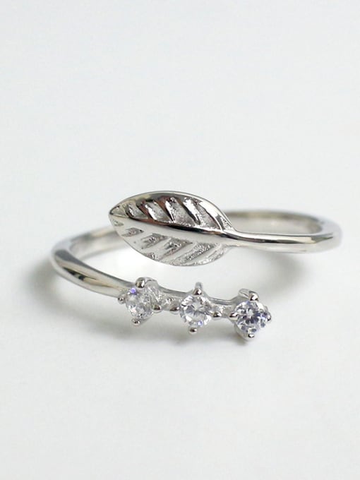 Platinum 925 Sterling Silver With Cubic Zirconia Simplistic Leaf  Free Size Rings
